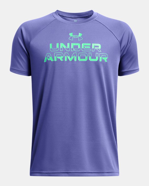 Boys' UA Tech™ Split Wordmark Short Sleeve, Purple, pdpMainDesktop image number 0